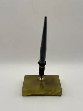 Vintage Sheaffer Desk Fountain Pen No 5 Feather Touch Nib Black Marble Base USA